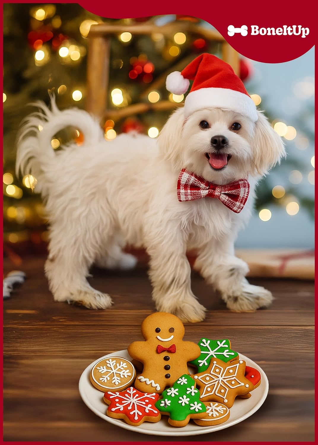 Dog Treat Kit for Christmas – 2 Silicone Christmas Edition Cookie Molds, 5 Cookie Cutters, 10 Recipes, Bow, Dog Hat, 4 Decorating Balloons, Decorating Pen – Ideal DIY Kit for Dogs Lover